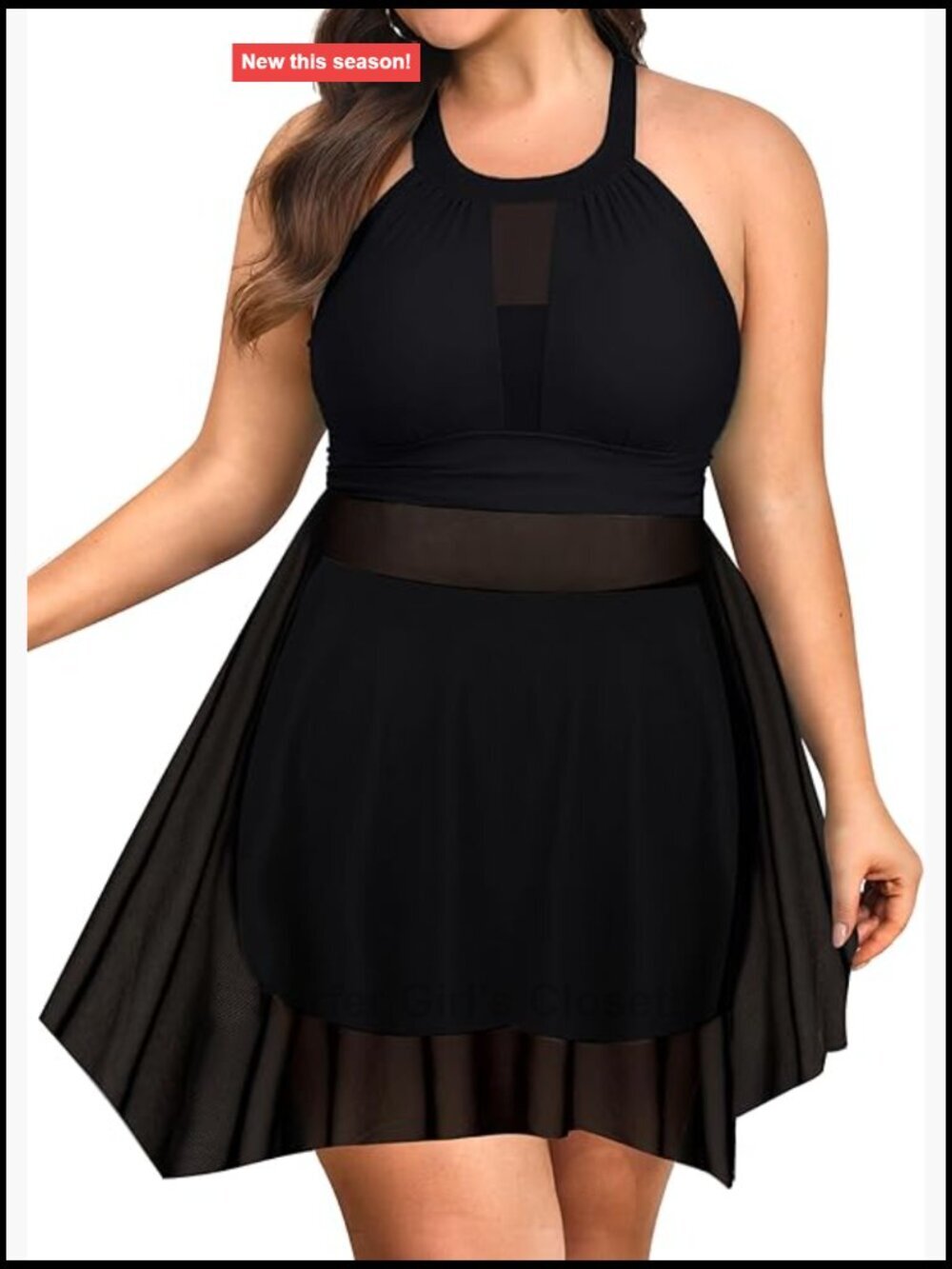 Plus Size Tankini Swimsuit with High Neck Tummy Control Mesh Shorts
